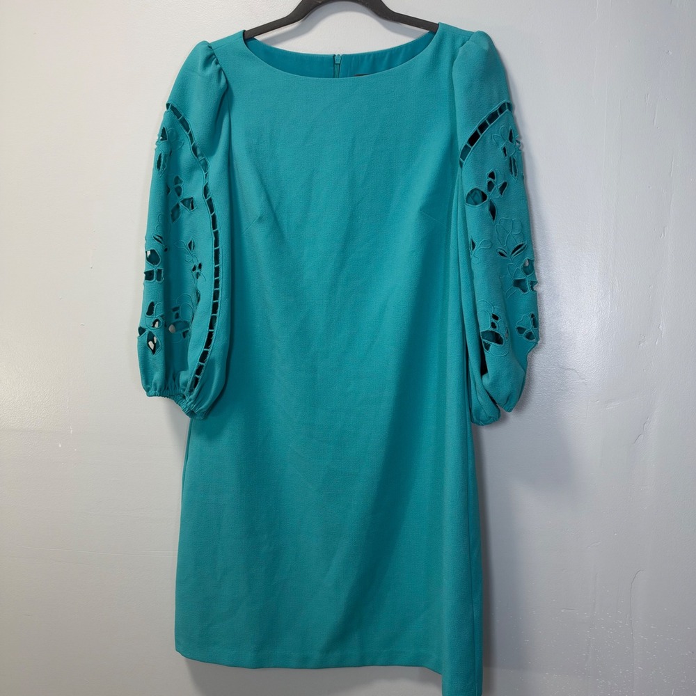 Vince Camuto Womens Teal Blue Cutout Sleeve Shift Dress Size 8 Party Cocktail